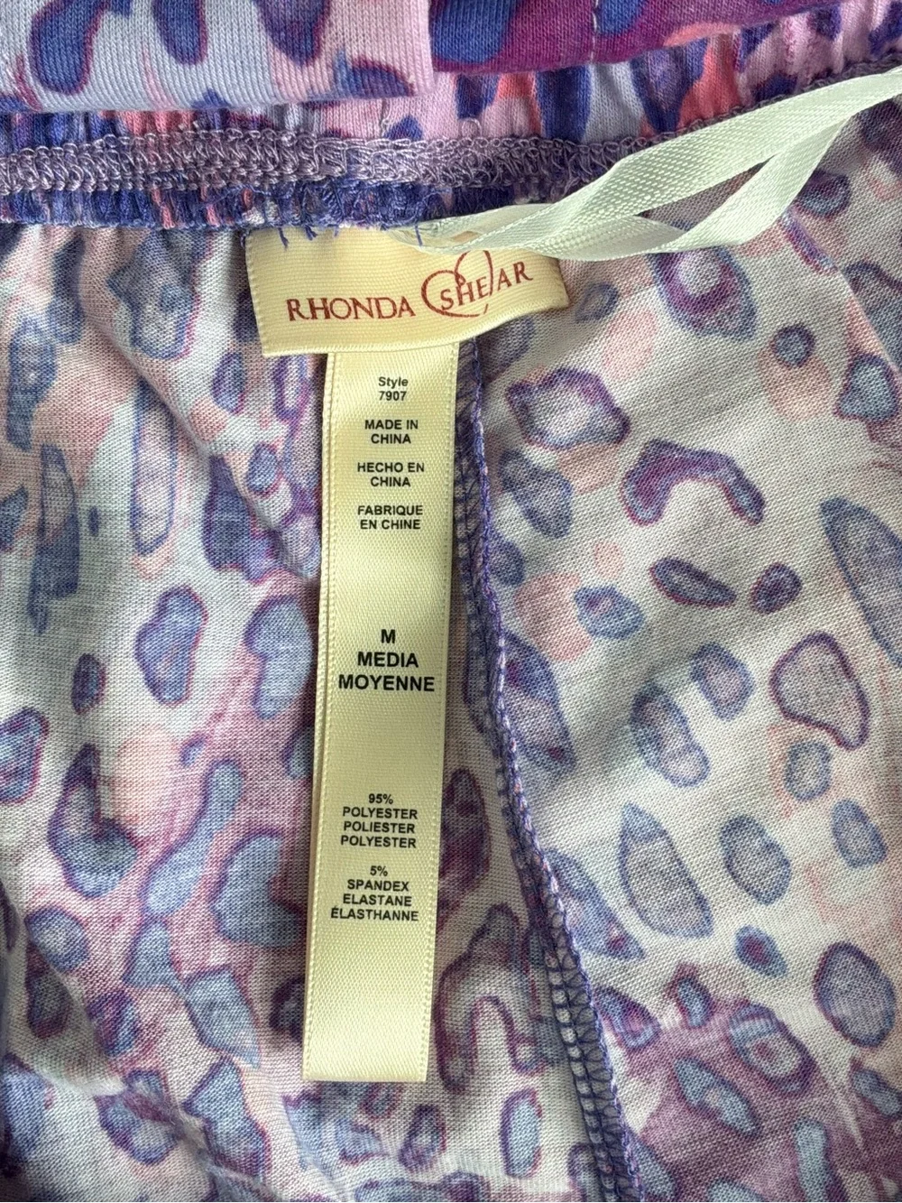 Women’s Rhonda Shear Purple/Blue Leopard Print Pajama Set Top and Pants Size M